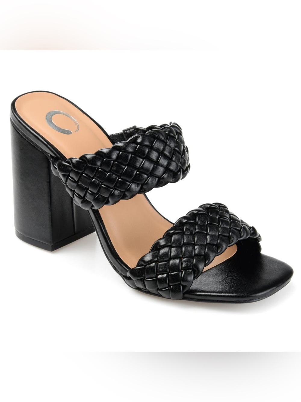 Journee Collection Black Braided Double-Strap Block Heel Mules